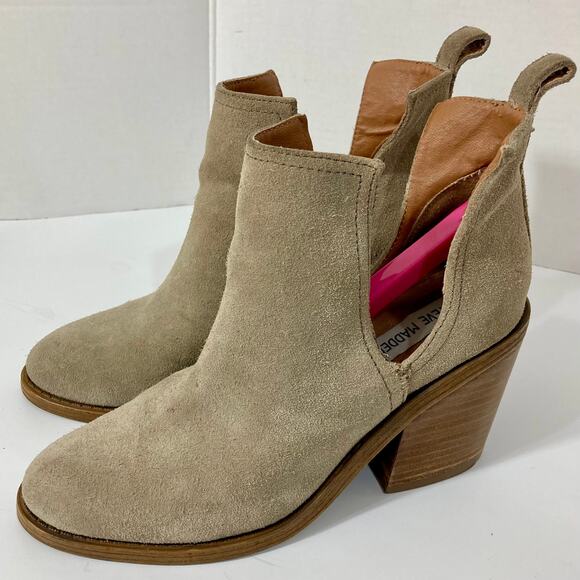 Steve Madden Suede Leather Ankle Boots, womens 7.5 stacked block heel bootie - Picture 10 of 14